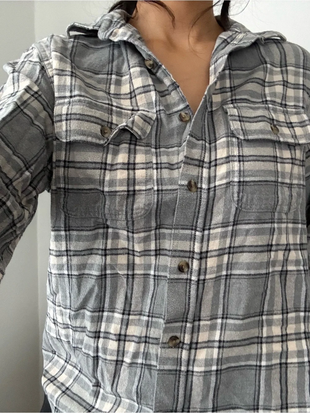 Old Navy Gray and White Plaid Button-Front Shirt